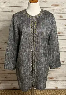 Chico's corpcore grey/black/white metallic tweed open front overcoat Size 2