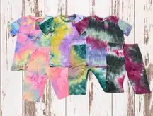 Women's Medium Trendy Tie Dye Biker Shorts *LOT OF 3 OUTFIT SETS* Yoga Active