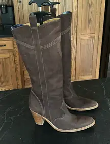 Gianni Bini tall knee high heel western suede chocolate brown boots women’s 8.5
