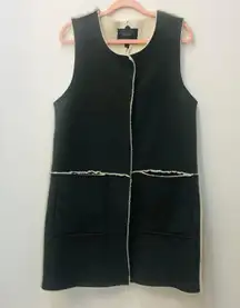 Sherpa Lined Vest Faux Suede Long Grey Pocket Snap Button small.