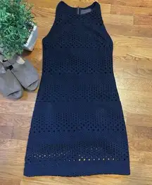 Sunday in Brooklyn Anthropologie Navy Blue Eyelet Mini Shift Dress Womens XS