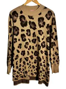 Isaac Mizrahi Live Sweater Women 2X Leopard Cheetah Tunic Crew Neck Casual Work