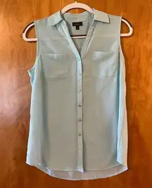 Talbots  Nantucket Sleeveless Top Shirt Mint Sheer Button Up Petite Medium MP