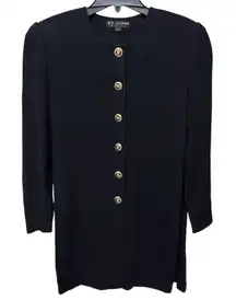 St. John Basics Black Santana Knit Button‎ Down Long Sweater Women's Size Medium