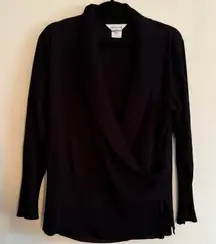 Exclusively MISOOK | Black Shawl Collar Faux Wrap Long Sleeve Sweater | Large