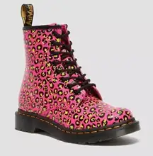 Dr. Martens  1460 Leopard Smooth Leather Lace Up Boots Hot Pink NWT