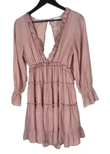Stolen Hearts Women Pink Ruffle Mini Dress M Boho Cottagecore Romantic Festival‎