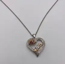 Sterling Silver Floral Mom Heart Pendant Necklace