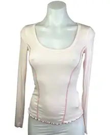 Aritzia Sunday Best Pink Ribbed Scoop Neck Long Sleeve Shirt Sweater Top Size XS