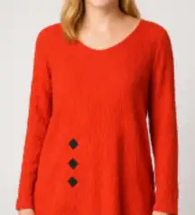 Ali Miles Tunic Size Large Red Crinkle Textured Roll Tab Boho Artsy Lagenlook