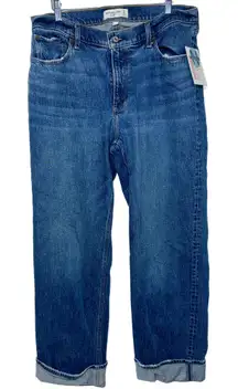 Abercrombie & Fitch Curve Love Baggy Low Rise Blue Denim Cropped Jeans Sz 30 10L