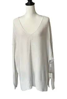 Lucky Brand Spring Weight V-Neck White Sweater Size 2X NWT