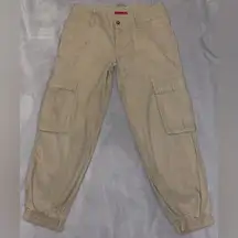 Alice + Olivia Women’s Khaki Linen Blend Cargo Joggers Mid Rise Tapered RN 10767