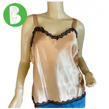 STUDIO I GOLD SATIN CAMI W/BLACK LACE TRIM Y2K TOP (14)