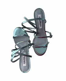 NEW ANTHROPOLOGIE CAVARLEY Double Ankle Strap Metallic Blue Heels Sandals Sz 39