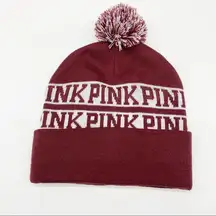 PINK Victoria's Secret Maroon Pom Pom Knit Hat Beanie Cap Cold Weather One Size