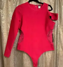 Venus Body Shaping Hot Pink One Shoulder Mesh Cutout Bodysuit 16 NWT