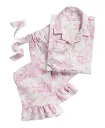Love Shack Fancy/Pottery Barn Teen Flannel Pajama Set Sz XS Pink Floral Pockets