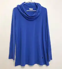 CUPIO Royal Blue Mixed Media Long Sleeve Cowl Neck Funnel Neck Boho Tunic Top M
