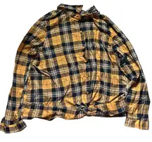 Full Circle Trends Plaid Button-Up Shirt in Black and Yellow