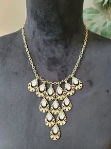 Women's Gold Statement Necklace With Teardrop Charms And Lobster Clasp Lock