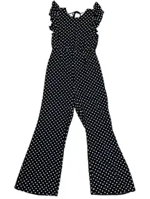 Sugar Lips Black & White‎ Polka Dot Flitter Sleeve Open Back Jumpsuit Size Large