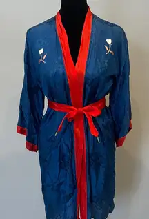 Elegant Blue and Red Women's Kimono Robe