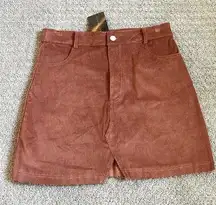 NWT- Baevely Rust/Cinnamon Corderoy Raw Hem Mini Skirt