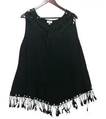 Avenue Women Top 18/20 Black Crochet Fringe Hem Boho Hippie Y2K Festival Cowgirl