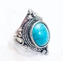 Turquoise Silver Ring — Boho — New