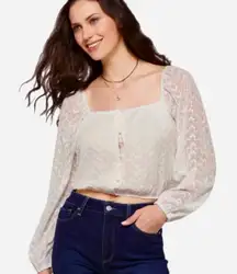 Heatherly Cottage Eyelet Crop Top‎ Balloon Sleeve Peasant Embroidered Size XSP