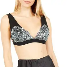 Free People Black Let it Shine Sequin Pullover Bralette Bra Small S NWT