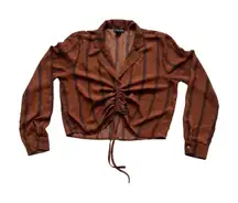 TIMING Women's Blouse Top M Crop Long Sleeve Stripes Y2K Retro 70s Boho Ruched