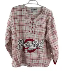 E'Sleep pajama top Red Plaid Women's rock n roll vintage 90s long sleeve L