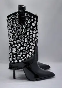Lauren Lorraine Hana Rhinestone Cowboy Boots Black Western Glam Size 8 Cowgirl