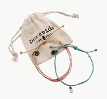 Pura Vida Set of 2 Bracelets Pineapple Bitty Braid & Multicolor With Bag