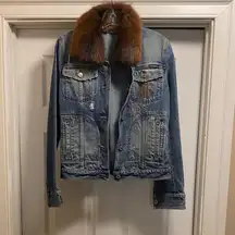 Denim Jacket with Brown Fur Collar