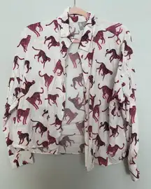 Asos Cheetah Button Up Shirt 6 White Pink Long Sleeve Baddie Indie Sleaze E-Girl