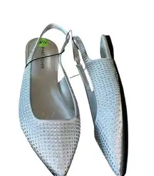NEW Marc Fisher Silver Studded Rhinestone SlingBack Flat