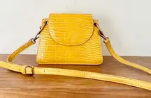 Melie Bianco Embossed Vegan Leather Crossbody Bag Yellow Women's Gold Chain