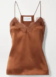 CAMI NYC Sleeveless 100% Silk Charmeuse Lace Trim Cami Top Brown Womens Size XS