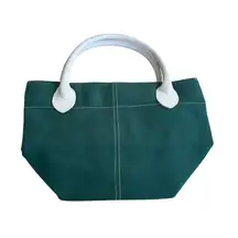 Lillian Vernon Green Canvas Tote Bag With White Handles