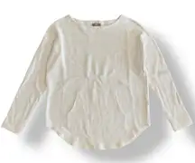 Lilla P Women’s White Waffle Knit‎ Long Sleeve Top Kangaroo Pocket Size M