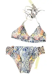 Gypsy05 Sand Colorful Patterned Reversible Macrame Knotted Bikini Set