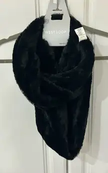 West Loop Faux Fur Black Scarf One Size NWT