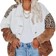 Boho Fun Women’s Denim Jacket colorblock leopard size small