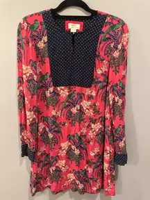 Maeve Anthropologie Parrot Tropical and Polka Dot Printed Dress