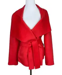 Etcetera Cardigan Jacket Womens 6 Coral Wool Angora Belted‎ Long Sleeve V-Neck