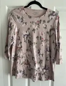 J Jill Pure Jill Womens Small Pima Stretch Cotton Shirttail Tee Pink Floral Fem