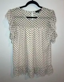 Suzanne Betro Women’s Large Pink and Black Polka Dot Short Sleeve Blouse